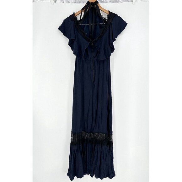 Alice + Olivia Navy Mitsy Lace Trim Maxi Dress Women’s 4 READ - Picture 9 of 12
